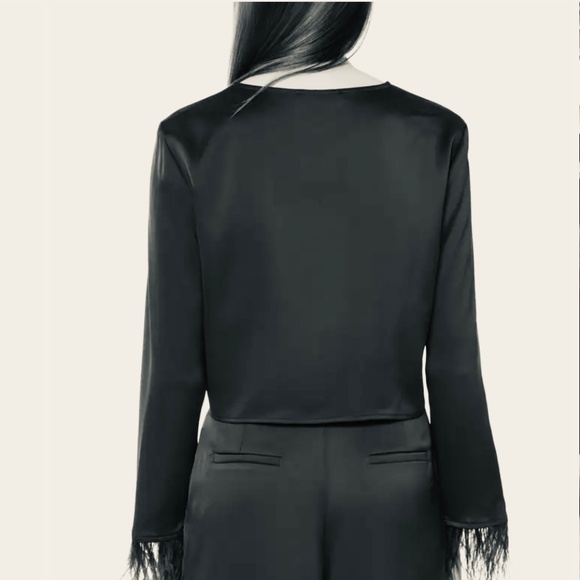 Brand New Women’s Wayf Satin and Feather Open Jacket Top - Picture 2 of 9